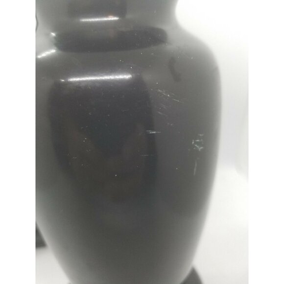 1950's Japanese Black Laquer Over Wood Vases Interior Liners Hand Painted Pair - Picture 6 of 12